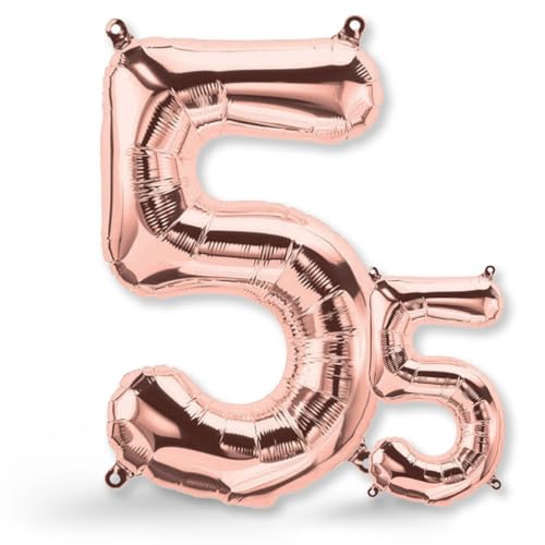 FUNXGO® folienballon 5 rosegold - 2 Stück - 42" & 17"- luftballon Zahl 5 - Zahlen Ballon 5 Deko - zum 5. Geburtstag, Hochzeit, Jubiläum, Fest, Party Dekoration -100cm & 38cm- Ballon 5 rosegold von FUNXGO