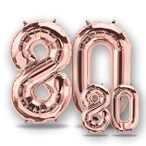 FUNXGO® folienballon 80 rosegold - 2 Stück - 42" & 17"- luftballon Zahl 80 - Zahlen Ballon 80 Deko - zum 80. Geburtstag, Hochzeit, Jubiläum, Fest, Party Dekoration -100cm & 38cm- Ballon 80 rosegold von FUNXGO