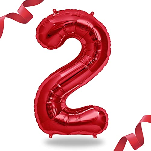 FUNXGO Folienballon Zahl in Rot- Riesenzahl ca.100cm Ballon - Folienballons für Luft oder Helium als Geburtstag, Hochzeit, Jubiläum oder Abschluss Geschenk, Party Dekoration (Rot [ 2 ]) von FUNXGO