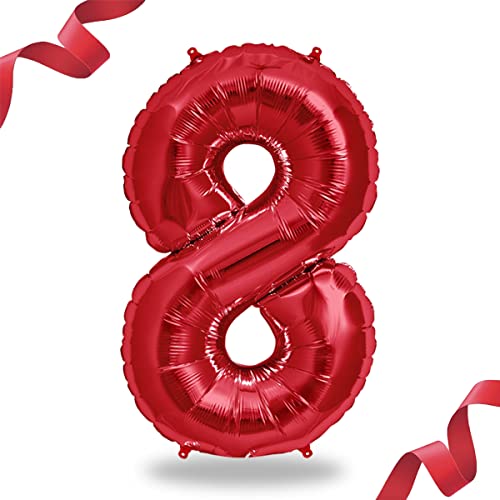 FUNXGO Folienballon Zahl in Ro t- Riesenzahl ca.100cm Ballon - Folienballons für Luft oder Helium als Geburtstag, Hochzeit, Jubiläum oder Abschluss Geschenk, Party Dekoration (Rot [ 8 ]) von FUNXGO