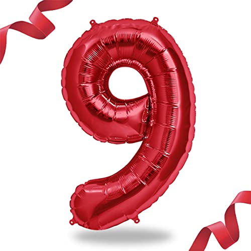 Folienballon Zahl in Rot- Riesenzahl ca.100cm Ballon - Folienballons für Luft oder Helium als Geburtstag, Hochzeit, Jubiläum oder Abschluss Geschenk, Party Dekoration (Rot [ 9 ]) von FUNXGO