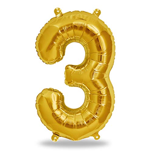 FUNXGO® Folienballon Zahl 3 Gold - Riesenzahl Ballon ca.100 cm - fliegt mit Helium - 3 geburtstag luftballon - Deko zum Geburtstage, Party, Hochzeiten - Ballon 3 Gold von FUNXGO