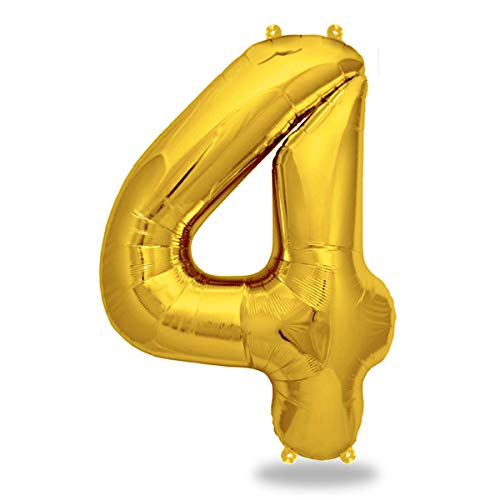 FUNXGO® Folienballon Zahl 4 Gold - Riesenzahl Ballon ca.100 cm - fliegt mit Helium - 4 geburtstag luftballon - Deko zum Geburtstage, Party, Hochzeiten - Ballon 4 Gold von FUNXGO