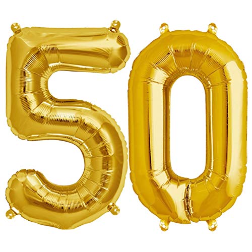 FUNXGO® Folienballon Zahl 50 Gold - Riesenzahl Ballon ca.100 cm - fliegt mit Helium - 50 geburtstag luftballon - Deko zum Geburtstage, Party, Hochzeiten - Ballon 50 Gold von FUNXGO