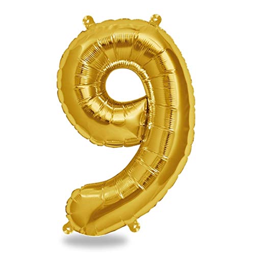 FUNXGO® Folienballon Zahl 9 Gold - Riesenzahl Ballon ca.100 cm - fliegt mit Helium - 9 geburtstag luftballon - Deko zum Geburtstage, Party, Hochzeiten - Ballon 9 Gold von FUNXGO