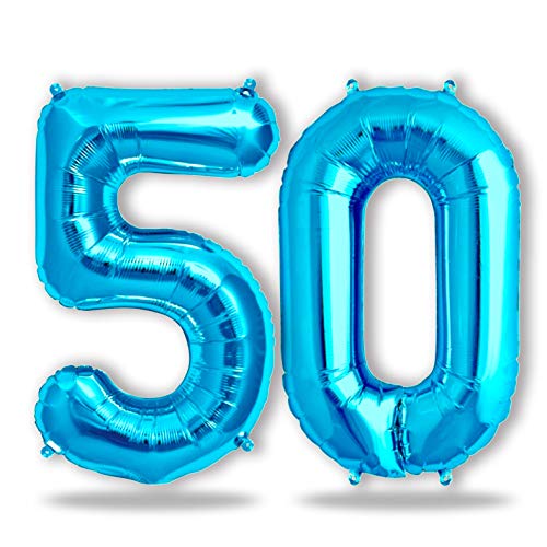FUNXGO Folien-Ballon 50, Helium-Ballon, Luftballon-Zahl, nachfüllbare Riesen-Ballonzahl, Party-Deko zum 50. Geburtstag, Jubiläum, Hochzeit, blau von FUNXGO