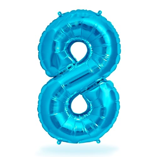 FUNXGO Folien-Ballon 8, Helium-Ballon, Luftballon-Zahl, nachfüllbare Riesen-Ballonzahl, Party-Deko zum 8. Geburtstag, Jubiläum, Hochzeit, blau von FUNXGO
