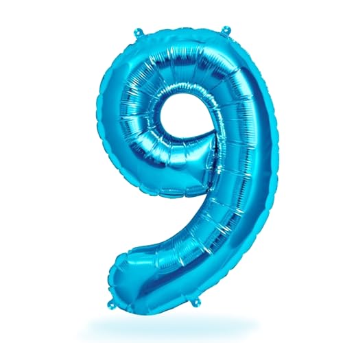 FUNXGO Folien-Ballon 9, Helium-Ballon, Luftballon-Zahl, nachfüllbare Riesen-Ballonzahl, Party-Deko zum 9. Geburtstag, Jubiläum, Hochzeit, blau von FUNXGO