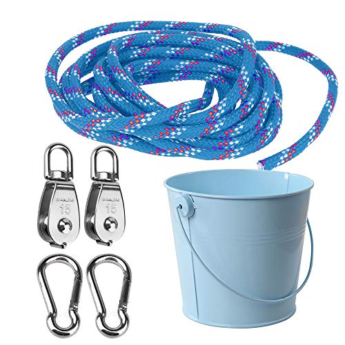 FUQUN Flaschenzug Kinder, Riemenscheibe mit Eimerkabel, für Kinder ist das perfekte Zubehör für das Baumhaus, das Spielhaus und den Kletterrahmen, Seilwinde, Spielturm Zubehör(Blau) von FUQUN