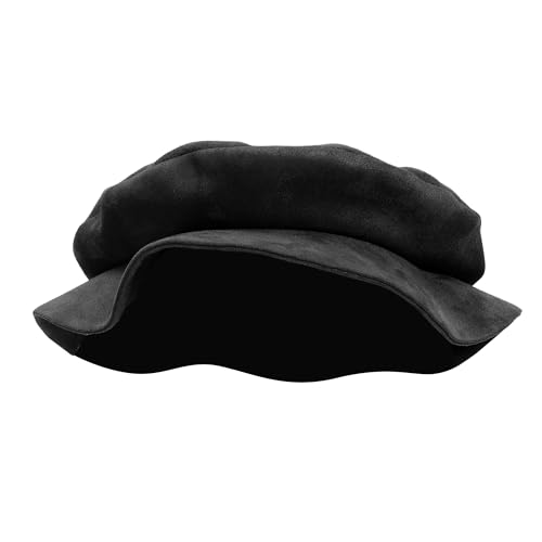 FURPHI Mittelalterlicher Tudor Flat Cap Faux Wildleder Hut Renaissance Ren Faire Kostüm Zubehör für Männer Frauen (Schwarz) von FURPHI