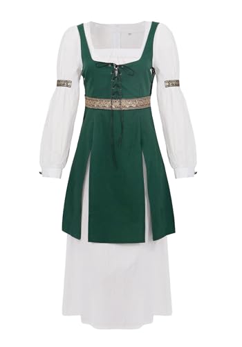 FURPHI Mittelalterliches Leinenkleid, Renaissance, viktorianisches Überkleid, Halloween, Cosplay, Kostüm für Damen, Größe L von FURPHI