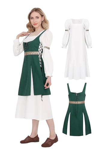 FURPHI Mittelalterliches Leinenkleid, Renaissance, viktorianisches Überkleid, Halloween, Cosplay, Kostüm für Damen, Größe XL FURPHI Mittelalterliches Leinenkleid, Renaissance, viktorianisches Überkleid, Halloween, Cosplay, Kostüm für Damen, Größe XL von FURPHI