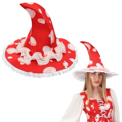 FURPHI Pilz Hexenhut Cottagecore Oversized mit Drahtkrempe Kappe Halloween Cosplay Kostüm Zubehör (A) von FURPHI