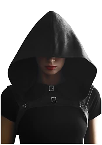 FURPHI Steampunk Rogue Mittelalter Kapuze Kuttenhut Gothic Weiches Faux Wildleder Cape Kostüm für Männer Frauen (klein, dunkel) von FURPHI