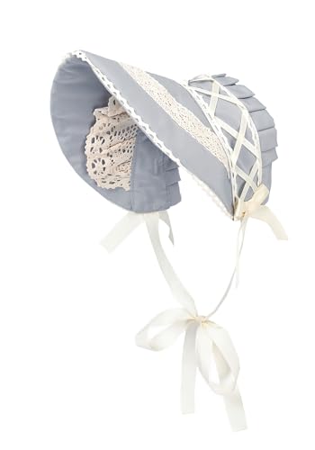 FURPHI Viktorianische Motorhaube, Kolonialhut mit Spitze, Teeparty, Kostüm, Sonnenkappe für Damen, GRAU, Erwachsene von FURPHI