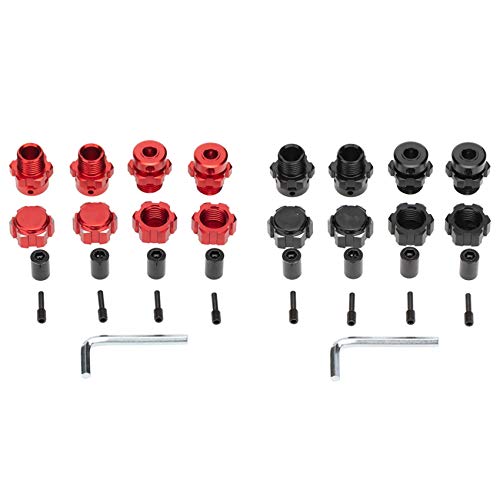FURREN 2 Set 17 mm Sechskantmuttern Adapter Splined Wheel Extension Combiner für 1/10 RC Autoteile, Schwarz & Rot von FURREN
