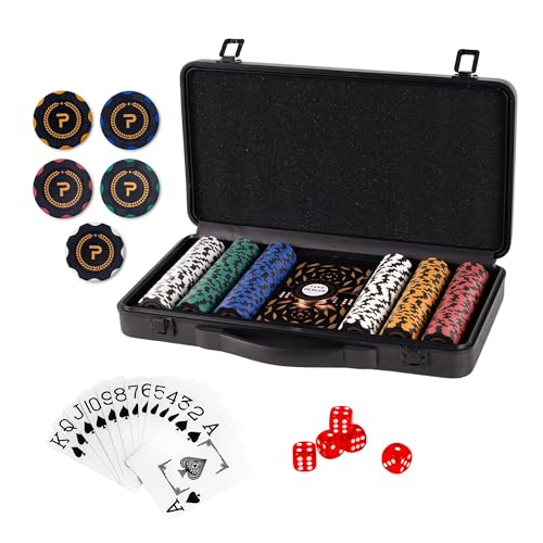 Pokerkoffer mit 300 Laserchips, Pokerset, Profi Deluxe Poker Komplettset, 12 g Chips, Dealer Button, 2 Pokerdecks, Titankoffer, Strategiespiel, Deluxe Set, Größe wählbar, Geschenk (Schwarz, M) von FURRYFECTION