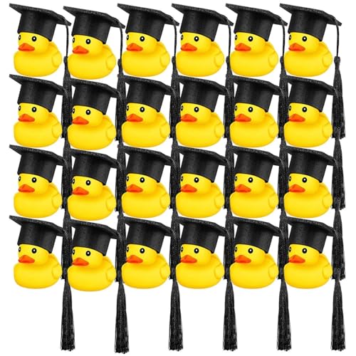 FUSHENGCHUANG Abschluss-Gummi-Ente, 24 Stück, Studenten-Ente, Lustige Junggesellen-Gummi-Ente Mit Schwarzer Abschlusskappe, Quietsche-Ente, Abschluss-Geschenk Für Abschlussfeier, Dekoration von FUSHENGCHUANG