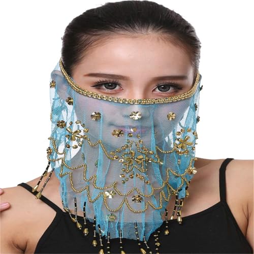 FUSHENGCHUANG Women Belly Dance Face Veil with Beads Sequins Halloween Costume Accessory von FUSHENGCHUANG