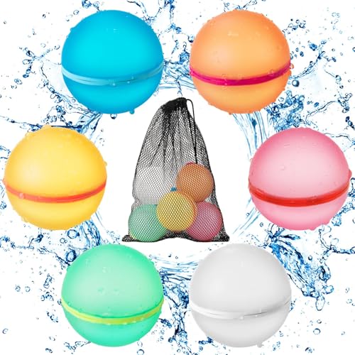 Wiederverwendbare Wasserbomben 6 Stück & 1 Mesh Bag, Magnet Selbstschließend Wiederverwendbar Schnell Wiederbefüllbare Silikon Wasserbomben Für Wasserschlachten, Familienaktivitäten von FUSHENGCHUANG