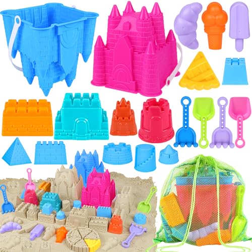 FUSPWEAO Strandspielzeug für Kinder, Sandkastenspielzeug mit 2 Sandburg-Würfeln und Netztasche, Sandformen, Schaufeln und Rechen, Sandspielzeug für Kinder FUSPWEAO Strandspielzeug für Kinder, Sandkastenspielzeug mit 2 Sandburg-Würfeln und Netztasche, Sandformen, Schaufeln und Rechen, Sandspielzeug für Kinder von FUSPWEAO