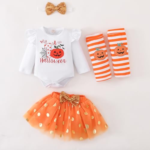 FUTERLY Baby Mädchen Halloween Outfit,Mein Erstes Halloween Baby Mädchen Kleidung,Halloweens Outfit Neugeborene Halloweens Kürbis Strampler + Tütü Rock + Beinwärmer +Stirnband 0-3 Months Weiß FUTERLY Baby Mädchen Halloween Outfit,Mein Erstes Halloween Baby Mädchen Kleidung,Halloweens Outfit Neugeborene Halloweens Kürbis Strampler + Tütü Rock + Beinwärmer +Stirnband 0-3 Months Weiß von FUTERLY