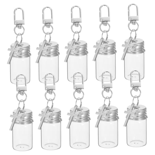 FUTUREORYY 10 Stück Mini Glasflaschen Schlüsselanhänger Transparent mit Kreuzanhänger Kleine Wunschflaschen Charm für DIY Kunsthandwerk Tragbare Dekoration für Reisen Partys und Hochzeiten von FUTUREORYY