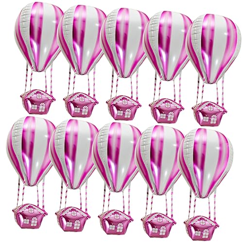 FUTUREORYY 10 Stück Teiliges Aluminium Folienballons Hot Air Balloon Form Langlebige Pinke Party Deko für Kindergeburtstag Stilvolle Heißluftballon Dekoration für Schule und Festlichkeiten von FUTUREORYY