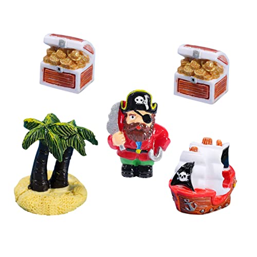 FUTUREORYY 2 Sätze Piratenfigurenset Teiliges mit Piratenschiff Schatztruhen und Kokospalme für Puppenhaus Dekoration und DIY Miniaturlandschaften von FUTUREORYY