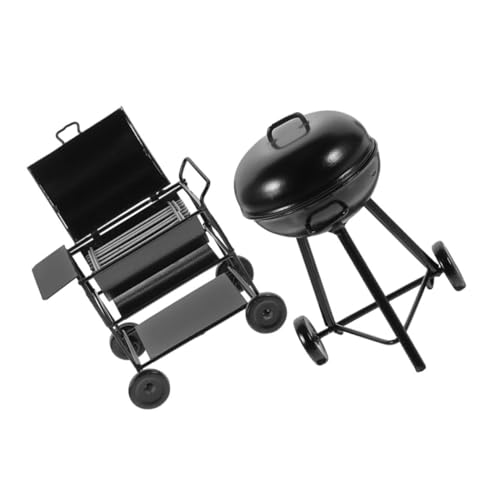 FUTUREORYY 2 Stück Miniatur BBQ Grill Teilig aus Robustem Realistische Puppenhaus Deko Vintage Outdoor Modell Detailgetreuer Mini Grill für Puppenküche und Lernspielzeug von FUTUREORYY