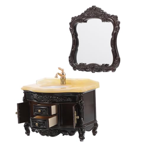 FUTUREORYY 2 Stück Puppenhaus-Badezimmerschrank Küchenspüle Mikro-Szenen-Ornament Waschbecken-Thekendekor aus Kunststoff Spielhausmöbel Möbel Miniatur Mikroszenenverzierungen Abs Schwarz von FUTUREORYY