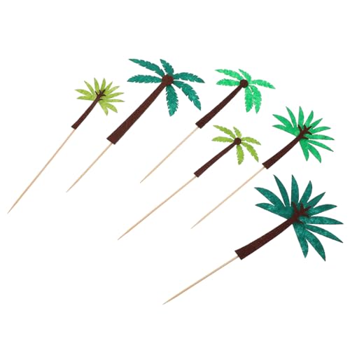 FUTUREORYY 24 Stück Teiliges Hawaii Cake Topper aus Filz und Holz Dekorative Kokospalmen Tortendeko für Geburtstag Party Cupcake und Obst Sommerliche Kuchenverzierung Farbenfrohe von FUTUREORYY