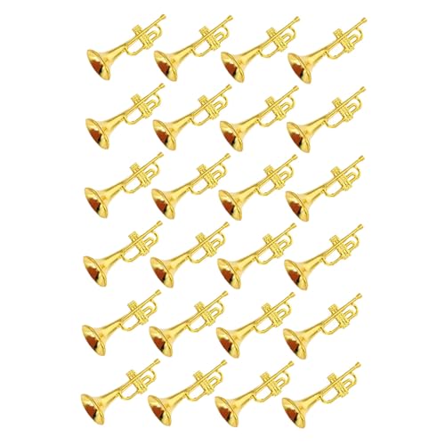 FUTUREORYY 24 Stück Teiliges Mini Trompetenmodell Goldfarbene Miniaturinstrumente für Puppenhaus Dekoration Realistische Musikinstrumente als DIY Zubehör als Mini Deko für Bastelprojekte von FUTUREORYY