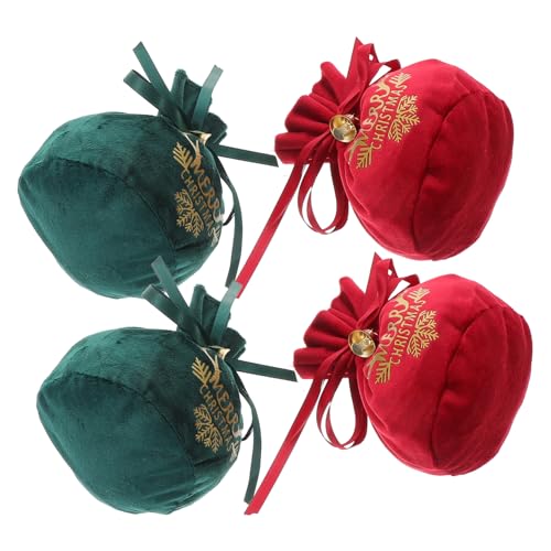 FUTUREORYY 4 Stück Apfelbeutel Samt Goodie Bags Weihnachts Leckerli Beutel Glöckchen Verpackungsbeutel Weihnachts Süßigkeiten Beutel Weihnachts Samtbeutel Samt Hochzeitsbeutel Kleine von FUTUREORYY