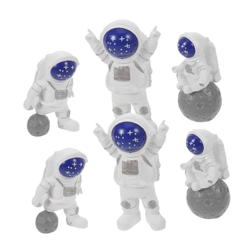 FUTUREORYY 6 Stück Mini Astronaut Kuchen Deko Figuren aus Harz Vielseitige Weltraum Desktop Ornamente Wiederverwendbar und Leicht für Kindergeburtstag und Weltraum Themenfeiern von FUTUREORYY
