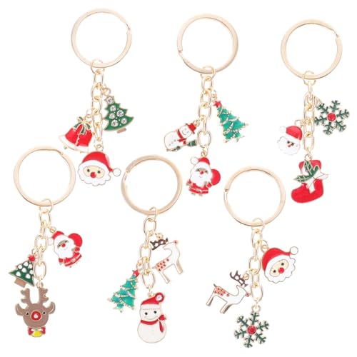 FUTUREORYY 6 Stück Teiliges Weihnachts Schlüsselanhänger mit Schneemann Weihnachtsmann Rentier und Weihnachtsbaum Bunte Anhänger Langlebig Kreative Weihnachtsdeko für Taschen und Geschenke von FUTUREORYY