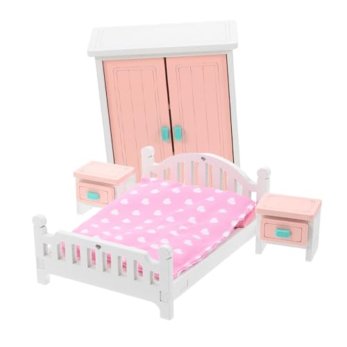 FUTUREORYY 7stücke Teiliges Miniatur-puppenhaus Möbel Set Für Schlafzimmer Inklusive Bett Kleiderschrank Und Nachttisch Charmantes Zubehör Für Kreative Spielwelten Im Maßstab von FUTUREORYY