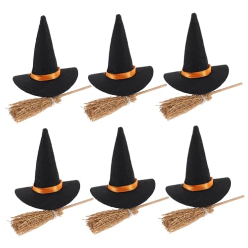FUTUREORYY Mini Hexenhut und Besen Set Halloween Dekoration für DIY Basteln Kompakte Tisch und Regaldekoration Leichte Platzsparende Hexen Accessoires für Party und Büro von FUTUREORYY