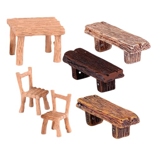 FUTUREORYY Miniatur Resin Tisch und Stühle Set Micro Landschaft Möbel Handlich und Fein Geeignet für Puppenhaus Büro Wohnraumdekoration Natürliche Akzente für Schreibtisch und Regal von FUTUREORYY