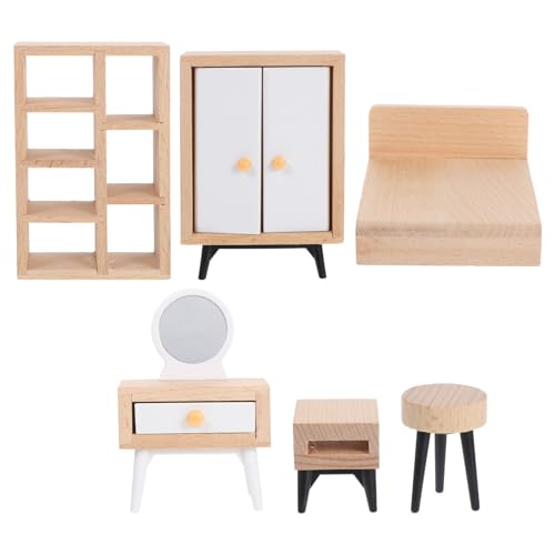 FUTUREORYY Miniatur Schlafzimmermöbel aus Vollholz mit Doppelbett Kleiderschrank Schminktisch und Nachttisch Realistische Puppenhaus Möbel für Kreative Rollenspiele und Vielseitige von FUTUREORYY