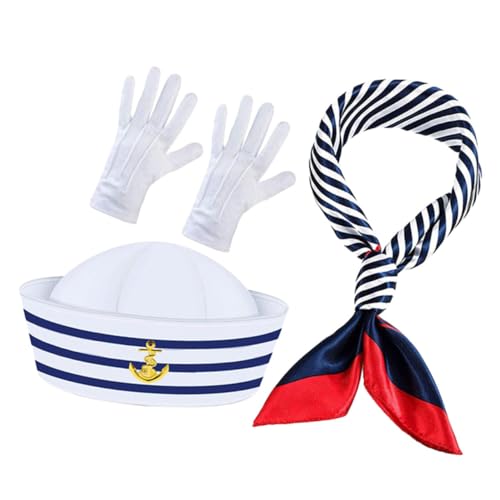 FUTUREORYY Teiliges Set Gestreifter Matrosenhut mit Passendem Schal und Handschuhen Leichte Atmungsaktive Sailor Accessoires für Damen für Nautische Kostümpartys Rollenspiele und FUTUREORYY Teiliges Set Gestreifter Matrosenhut mit Passendem Schal und Handschuhen Leichte Atmungsaktive Sailor Accessoires für Damen für Nautische Kostümpartys Rollenspiele und von FUTUREORYY