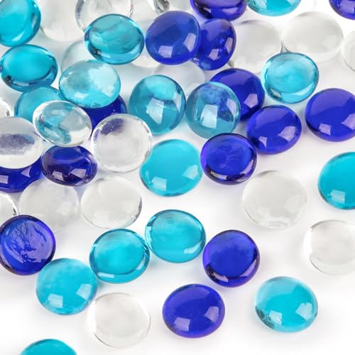 FUTUREPLUSX Flache Glasmurmeln für Aquarien, Kieselsteine, dekorative Perlen für Aquarien, Basteln, Vasenfüller, Tischstreuungen, 50 Stück von FUTUREPLUSX