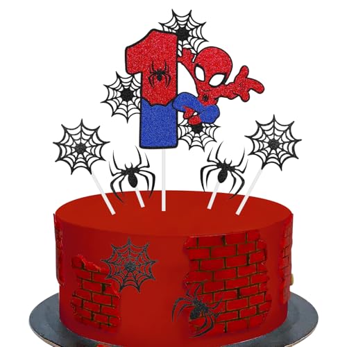 Tortendeko Junge Karikatur, Kuchendeko Geburtstag Junge 7 Stück Cartoon Torten Topper Kinder Glitzer Cake Topper, Deko Torte für Motto Party, Kinderparty, Geburtstag Partyzubehör (1 Jahr) von FUWEISH