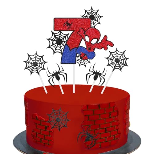 Tortendeko Junge Karikatur, Kuchendeko Geburtstag Junge 7 Stück Cartoon Torten Topper Kinder Glitzer Cake Topper, Deko Torte für Motto Party, Kinderparty, Geburtstag Partyzubehör (7 Jahr) von FUWEISH