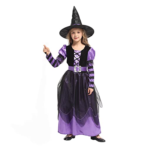 FUXHBFB Hexe Kostüm für Kinder Mädchen, Halloween Karneval Party Kleid mit Hut Kleid, Hexenhut, Zauberer, Witch, Mottoparty, Karneval von FUXHBFB