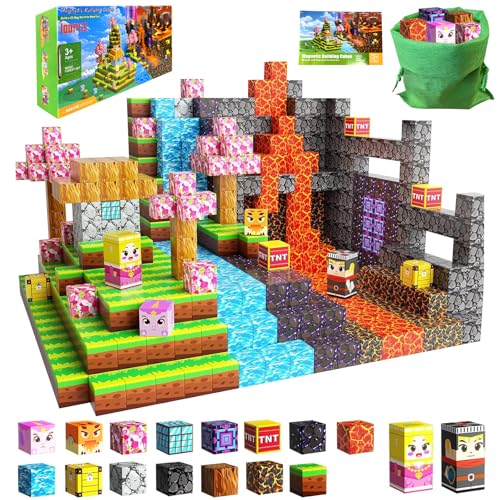 FUXHBFB Magnetische Bausteine 100PCS Magnetwürfel - Magnetbausteine Mine Magnet für Jungen und Mädchen Welt Spielzeug ab 4 Jahre Junge und Magnetic Building Blocks (Kirschblüten) von FUXHBFB