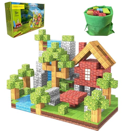 FUXHBFB Magnetische Bausteine 100PCS Magnetwürfel - Magnetbausteine Mine Magnet für Jungen und Mädchen Welt Spielzeug ab 4 Jahre Junge und Magnetic Building Blocks (Wald) von FUXHBFB