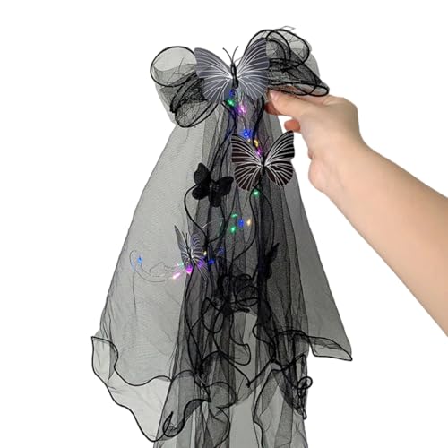 FUXIU Glowing Rose Stirnband Geisterbraut Schleier Braut Cosplay Kostüm Kopfbedeckung Haarschmuck Halloween Kostüm von FUXIU