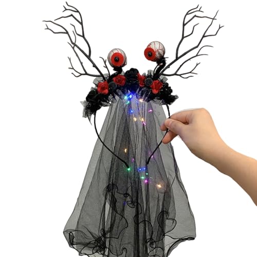 FUXIU Glowing Rose Stirnband Geisterbraut Schleier Braut Cosplay Kostüm Kopfbedeckung Haarschmuck Halloween Kostüm von FUXIU