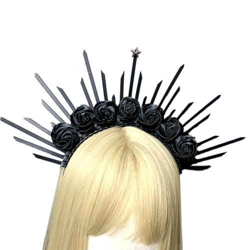 FUXIU Gothic Stirnband Prinzessin Kopfschmuck Festzug Abschlussball Party Requisiten Spiked Vintage Tiaras Haarreifen für Gottheit Frauen von FUXIU